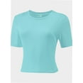 thumbnail image 3 of Women's Basic Teen Tee Workout Crewneck Short Sleeve Slim Fitted Casual Crop Top, 3 of 5