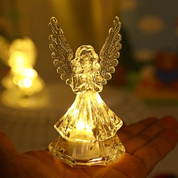 Christmas Angel Night Light,4x2x1.5" Crystal Luminous Candle Lights,Small Wind Lamp Night Light Desktop Ornaments,Plastic Glowing Candle with LED for Safe Holiday Ambiance
