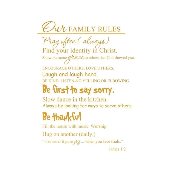 Gold 22" x 29" Our Family Rules... Vinyl wall art Inspirational quotes and saying home decor decal sticker