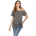 thumbnail image 2 of DODOING Women's Off Shoulder Blouses Tunic Tops Short Sleeve T Shirts Twist Knotted Front Tunic, 2 of 4