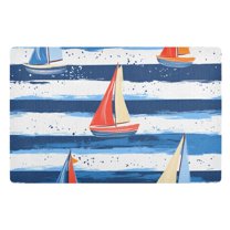 Yayeee Doormat for Indoor Entrance 32" x 20" Non Slippery Floor Rug, Blue Sailboats