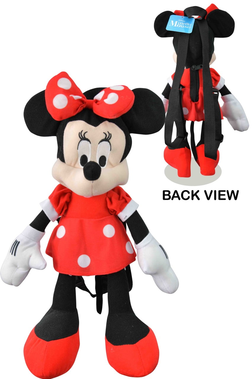 Disney Minnie Mouse Soft Red Polka Dot Youth Backpack with 12" Stuffed Plush New 