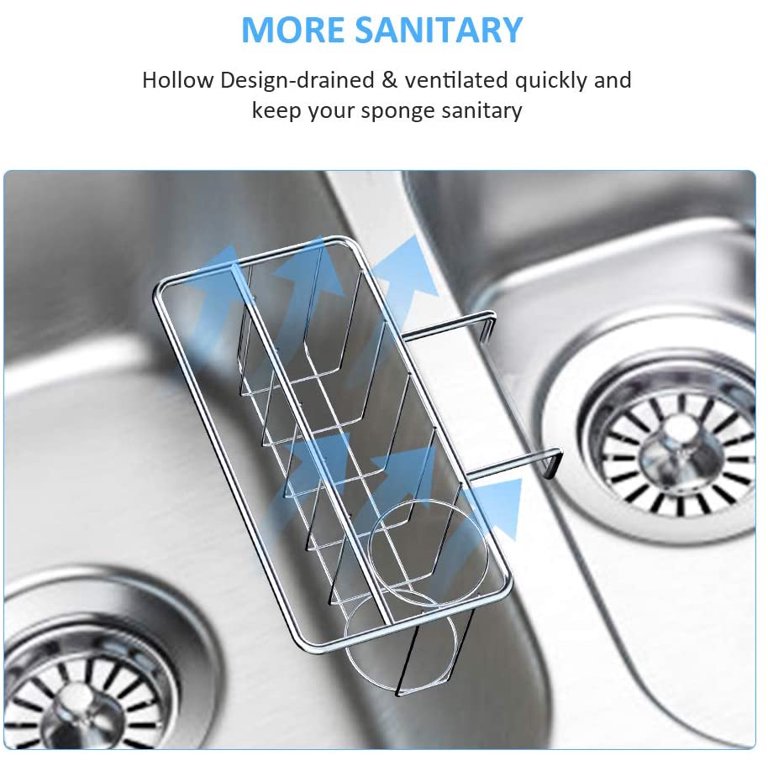 Sponge Holder For Sink Caddy, Kitchen Sink Sponges Holder With 2 In 1 Brush  Holder, Sus 304 Stainless Rust Proof Waterproof Sponge Caddy