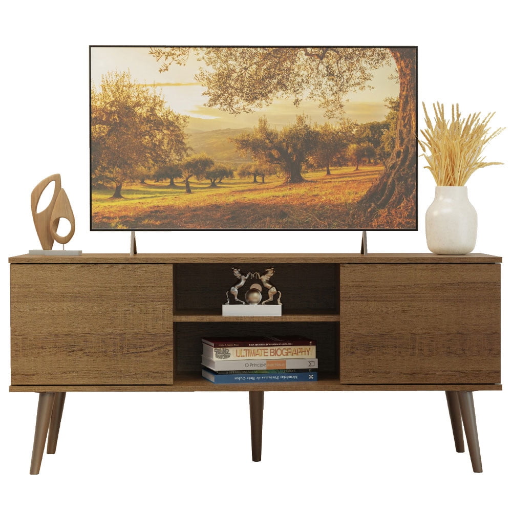Madesa TV Stand Console with 2 Doors and 2 Shelves with Cable Management for 50, 55 Inch Media Storage Media Console Office Entertainment Center Wooden Television Cabinet - Rustic