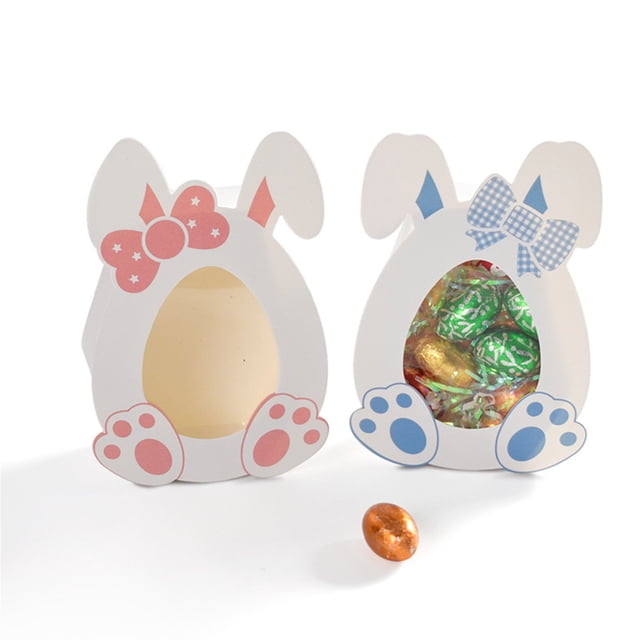 Lksixu 10 Pcs Easter Treat Boxes, Rabbit Egg Shaped Cardboard Boxes with Clear Window, Easter Decorative Egg Container Cookie Gandy Holder Biscuit Storage Case Party Favors for Kids Holiday Spring