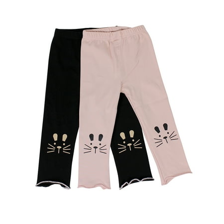 Ultra Soft Kid's Cotton Capri Kitty 2 Pack Pink/Black 3T