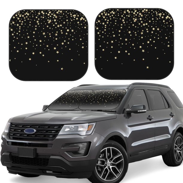 Fotbe Star Silver Glitter Juego de 2 Piezas de Parasoles para Parabrisas | Bloqueador Solar para Auto | Accesorios Plegables para Protección Solar Interior-Small