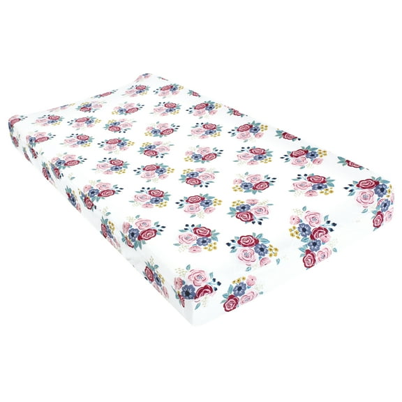 Hudson Baby Infant Girl Changing Pad Cover, Blush Navy Floral, One Size