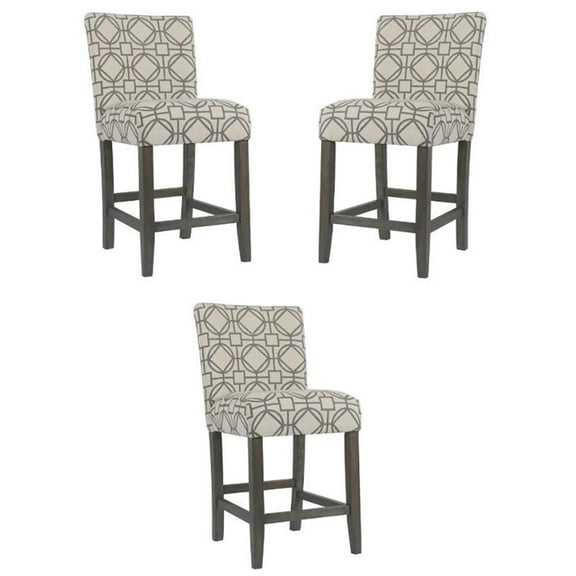 Home Square 24" Fabric Parsons Counter Stool in Gray Lattice - Set of 3