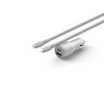 Belkin 32 Watt Dual USB Car Charger - Fast Charging 20W USB-C Power Delivery & 12W USB-A Charger - iPhone 14, 14 Pro, 14 Pro Max, iPhone 13, Galaxy S22 Ultra & More - Included Lightning - Silver