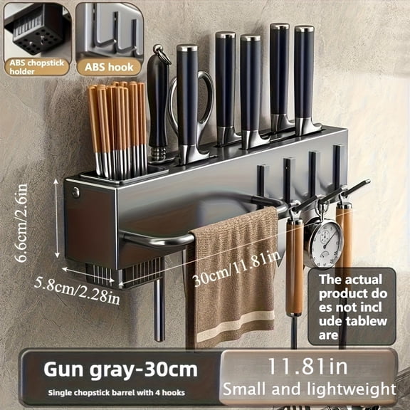 Stainless Steel Kitchen Wall Organizer – Multi-Function Utensil Rack with Holders & Hooks for Spatulas, Knives & Flatware Space-Saving Countertop Storage