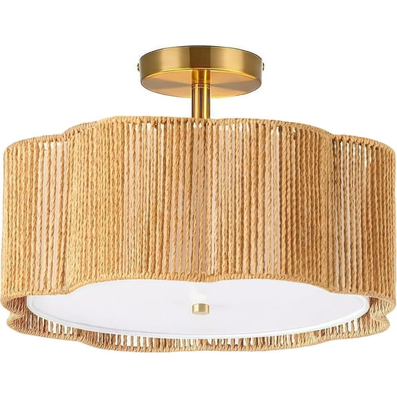 Boho Light Fixtures Flush Mount, 3-Light Rattan Ceiling Light Fixtures Flush Mount Gold for Bedroom, Flower-Shaped Close to Ceiling Light Fixture for Hallway Kitchen
