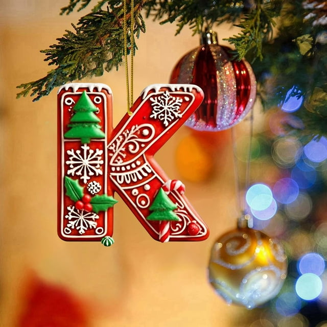 26 Pcs Lettres Rouges Sapin de Noël Pendentif Sculpté Perle Enchères Décorations de Fenêtre Noël Suspendu Décoratif Oeufs de Pâques pour Vase Décorations Suspendues pour Salon sur Crochet Oeufs de Pâques Suspendus