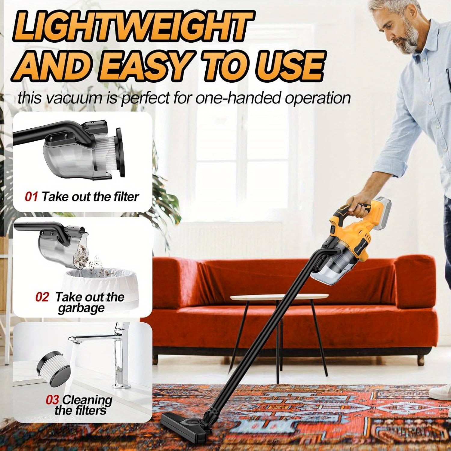 Cordless Vacuum for Dewalt 20V Battery, Portable Handheld Vacuum Cleaner with 2 HEPA Filter, Power Shop Vacuum for Home, Car, Floor, Carpet (Battery Not Included)