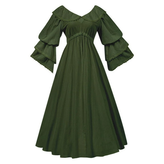 HXWCHs Women's Retro Gothic Victorian Gown Solid Color Fitted Waist Court Formal Gown Green XL