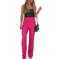 thumbnail image 3 of Women Sequins Wide Leg Pants Shiny Loose Casual Elastic High Waist Trousers, 3 of 10