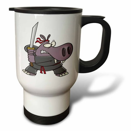 

3dRose Silly Funny Ninja Hippo Cartoon Travel Mug 14oz Stainless Steel