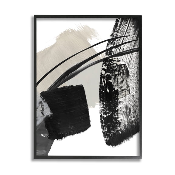 Stupell Industries Black Brush Strokes Abstract Painting Black Framed Art Print Wall Art, 11 x 14