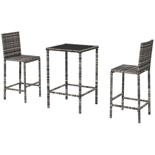 CoSoTower 3 Piece Patio Bar Set Wicker Rattan Garden Bistro Set Barstool and Table for Patio Backyard Balcony Poolside, Grey