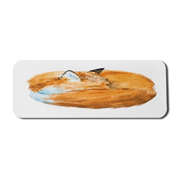 Animal Computer Mouse Pad, Fox Sleeping Funny Creature Kids Nursery in Watercolor Artwork Design, Rectangle Non-Slip Rubber Mousepad Large, 31" x 12" Gaming Size, Apricot and White, by Ambesonne