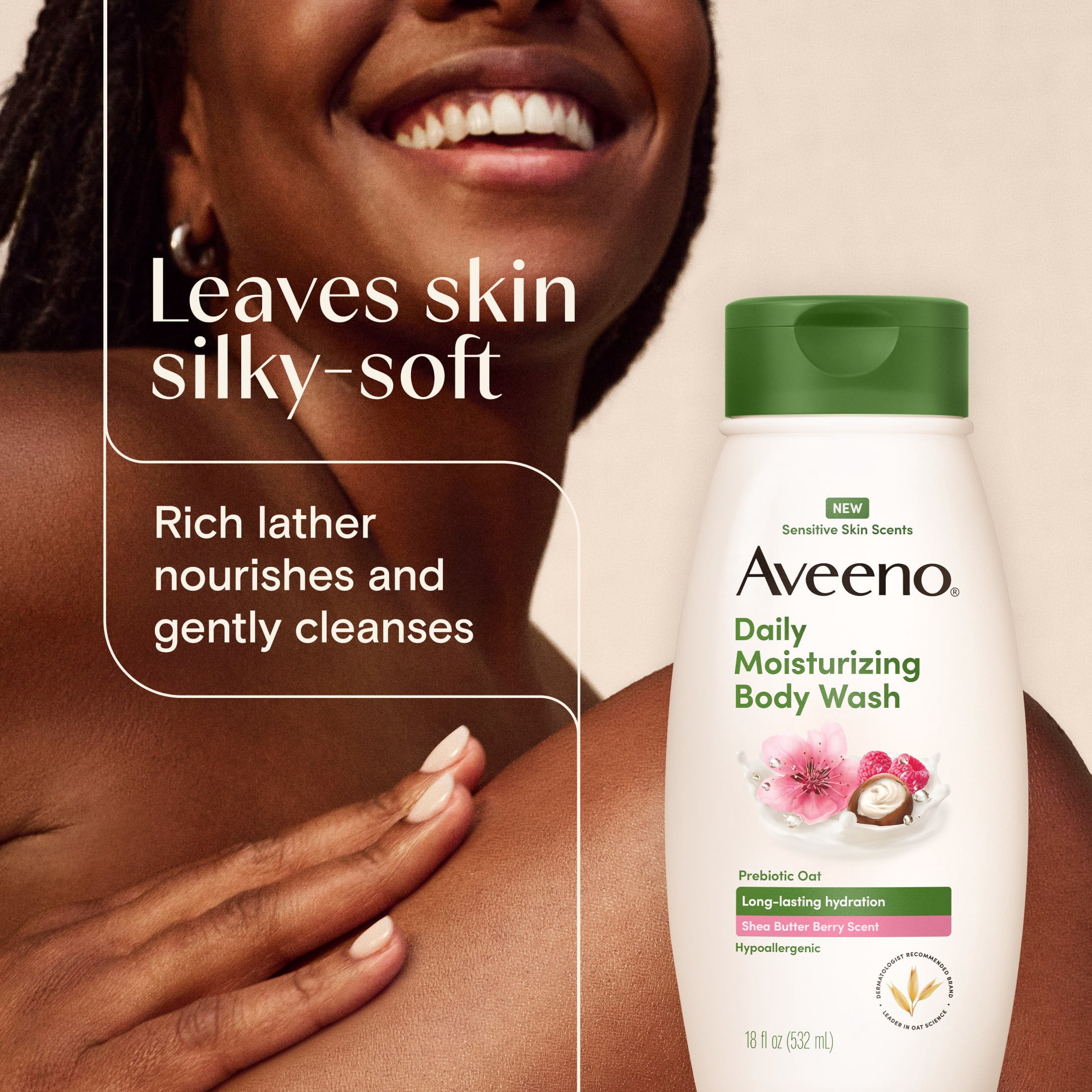 Aveeno Daily Moisturizing Body Wash, Shea Butter Berry Scent, 18 fl. oz