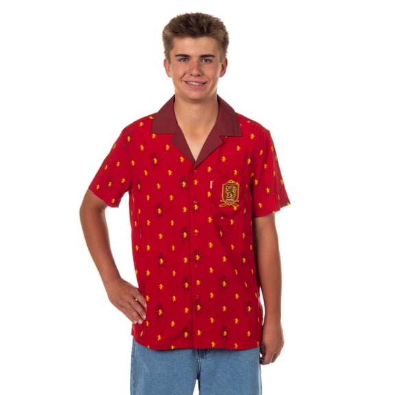 Harry Potter Hawaiian Shirt Men's Gryffindor Button Up Woven Top