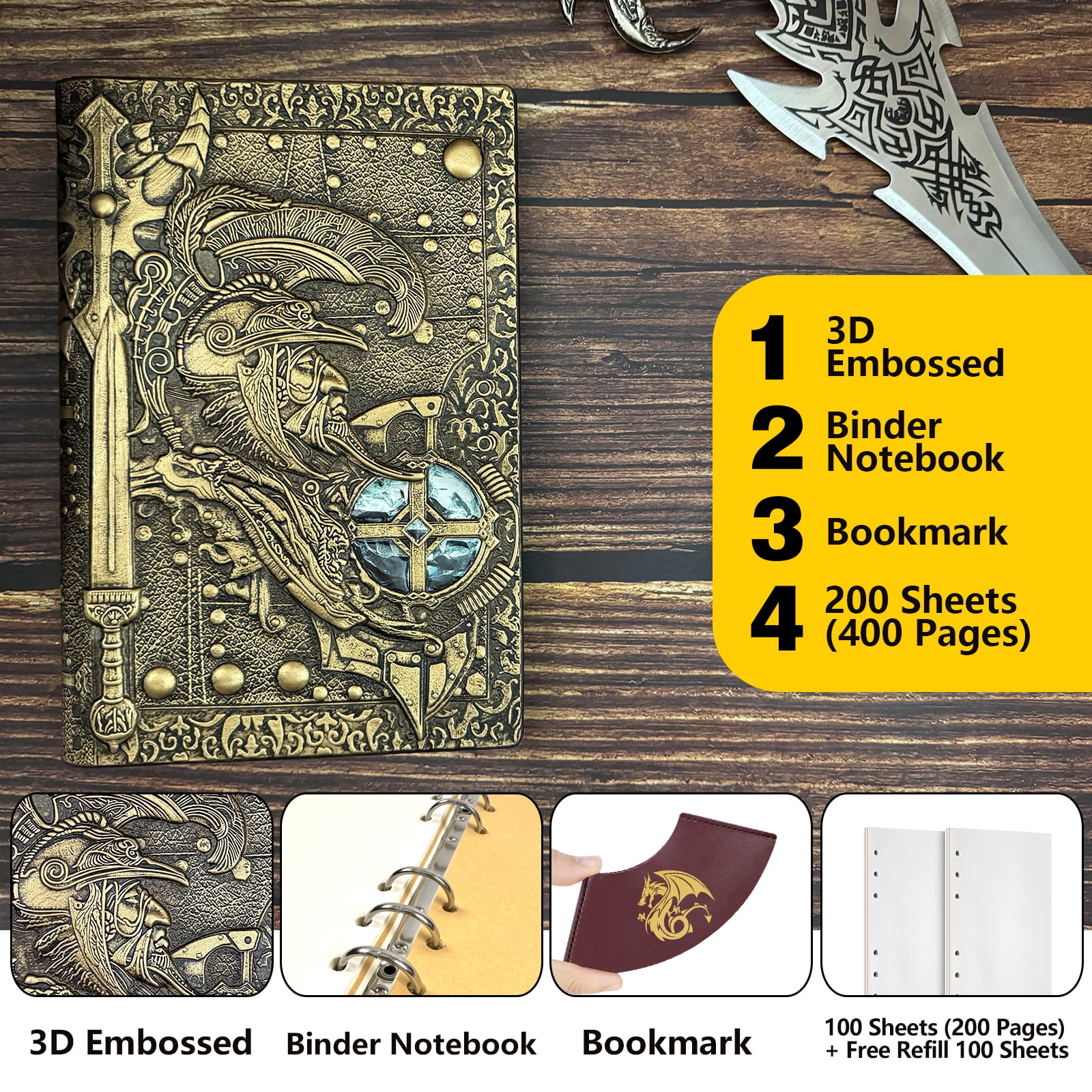 3D Embossed Journal Writing DND Notebook,with Filler blank Paper Set.Handmade Leather Daily Notepad Sketchbook,Travel Diary,for D&D Campaign Journal Dungeons and Dragons accessories Gifts