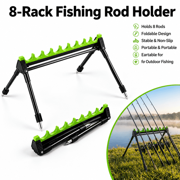 HUO Songmiao 8‑Hole Tripod Fishing Rod Holder, Telescopic Foldable Fishing Pole Storage Rack with Carry Bag for Cars, Trucks and Outdoor Fishing