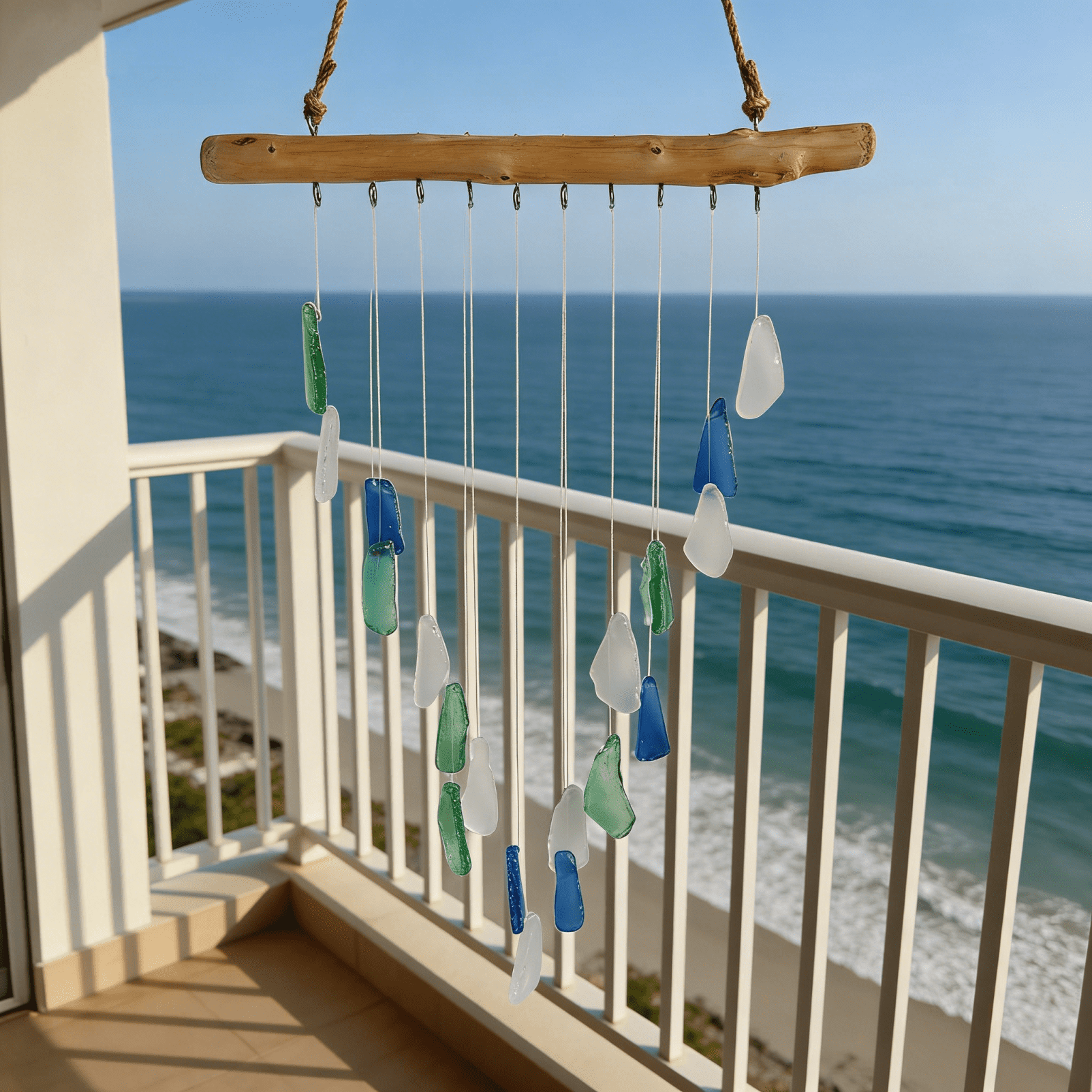 Beach Wall Decor, Outdoor Decorations, Blown Glass Decor, Driftwood Hanging, Outdoor Porch Decor, Seasonal Porch Display, Mixed Green Blue White, 1 Pc
