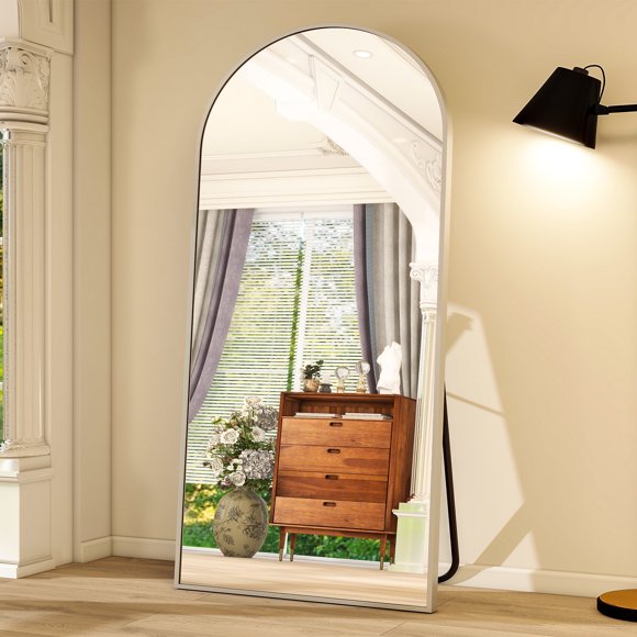 BEAUTYPEAK 76"x34" OverSized Arched Full Length Mirror Floor Mirrors for Leaning Standing , Silver
