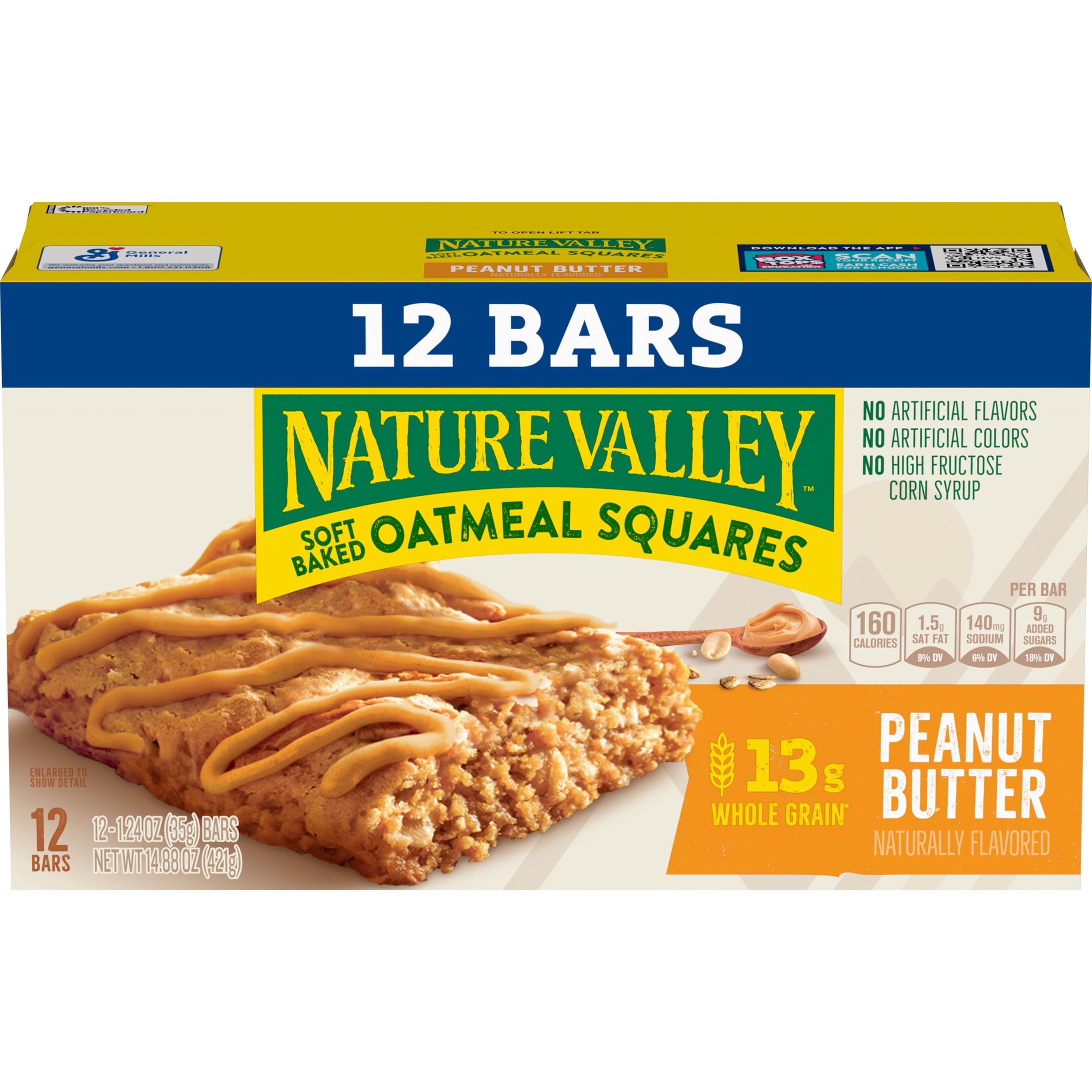 (3 pack) Nature Valley Soft Baked Oatmeal Squares, Peanut Butter, 12 Bars, 14.88 oz