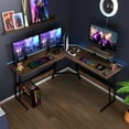 thumbnail image 3 of PayLessHere L Shaped Corner Gaming, Computer Desk with Large Desktop Studying and Working and Gaming for Home and Work Place,Brown, 3 of 8