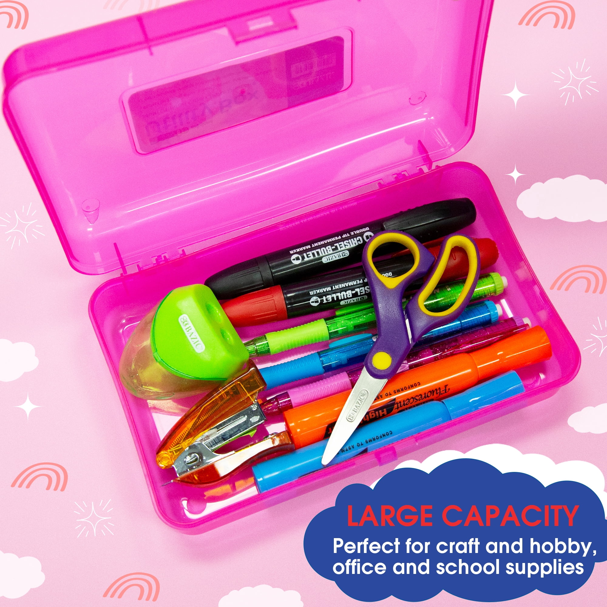 BAZIC Plastic Pencil Case Utility Storage Box, Bright Color, 4-Pack
