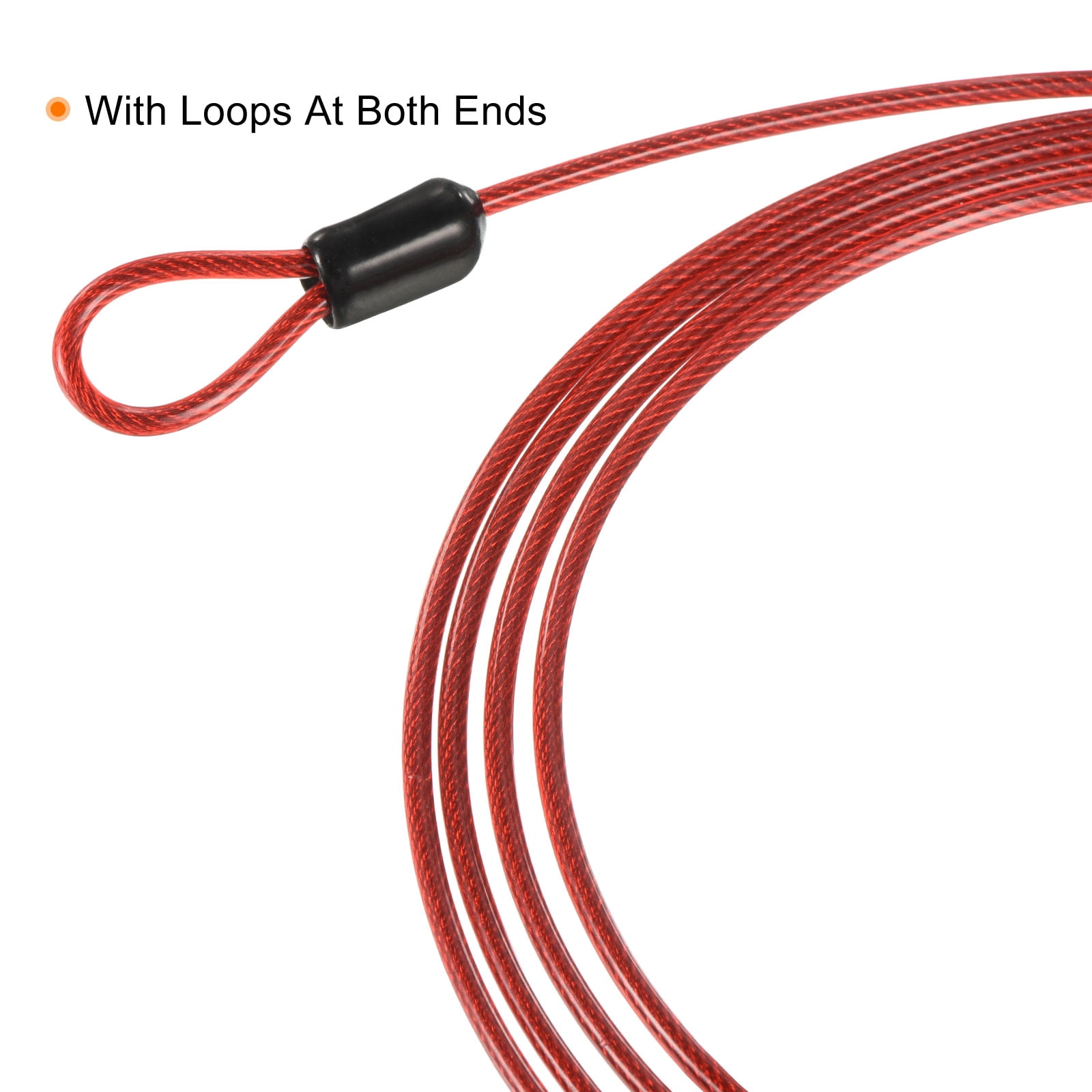 Unique Bargains Coated Security Steel Cable Lock Wire Rope Double Loop Red 2.5mmx1.5m
