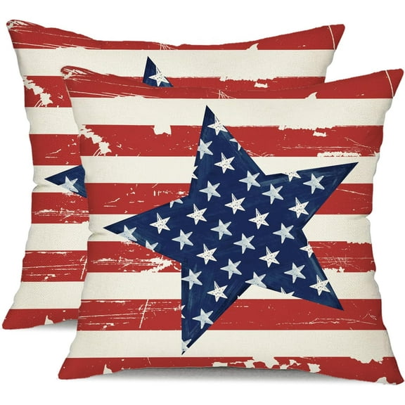 4th of July Pillow Covers 18x18 inch Set of 2 Blue Big Stars Decor Red White Stripe Throw Pillow Cover Independence Day Decorative Cushion Cases for Home Sofa Couch Chair Living Room 112E