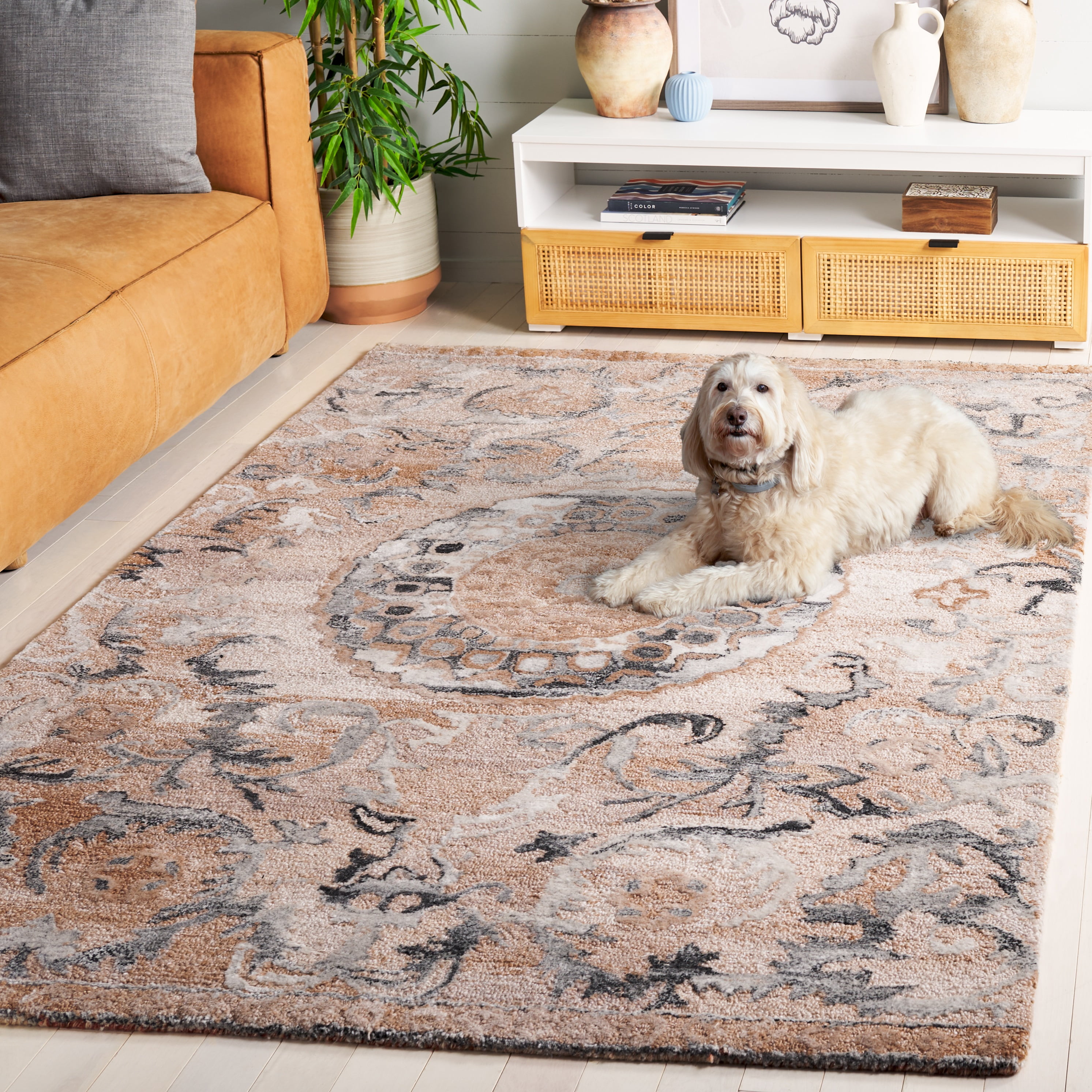 SAFAVIEH Anatolia Ellery Oriental Area Rug, Light Brown/Gray, 4' x 6'