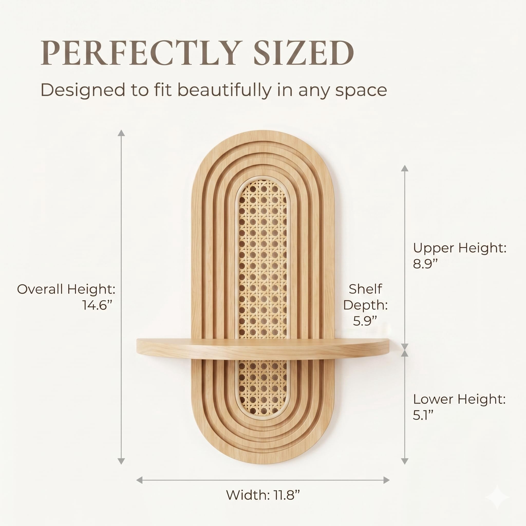 Rattan Wall Shelf for Plants, Floating Wall Shelves, Rattan Plant Display,   Natural Wood & Hand Woven, Durable and Sturdy Construction Unique Corner Wicker Shelf for Bathroom & Bedroom(Natural)