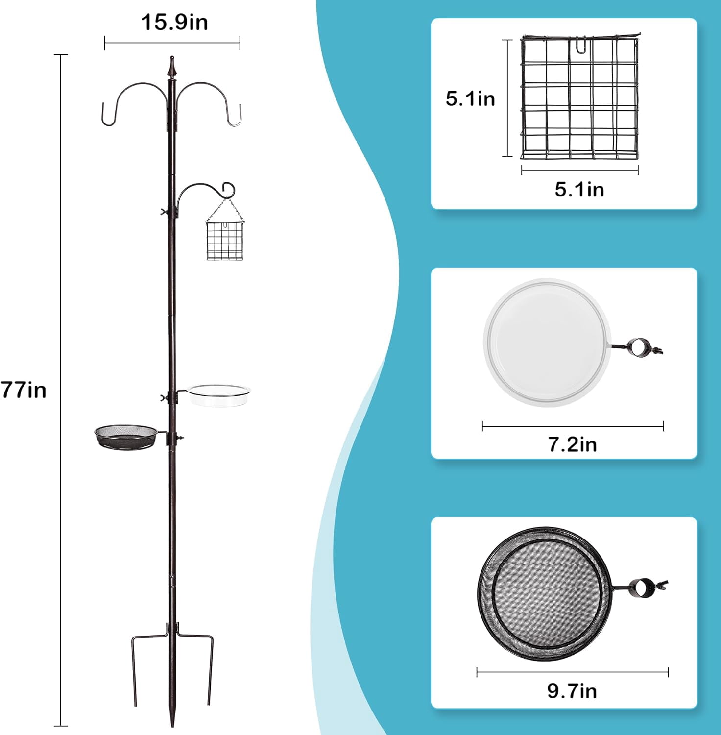 6-Hook Bird Feeding Station Kit Wild Bird Feeder Stand Pole, Multi-Feeder Hanging Kit Stand with Water Bowl