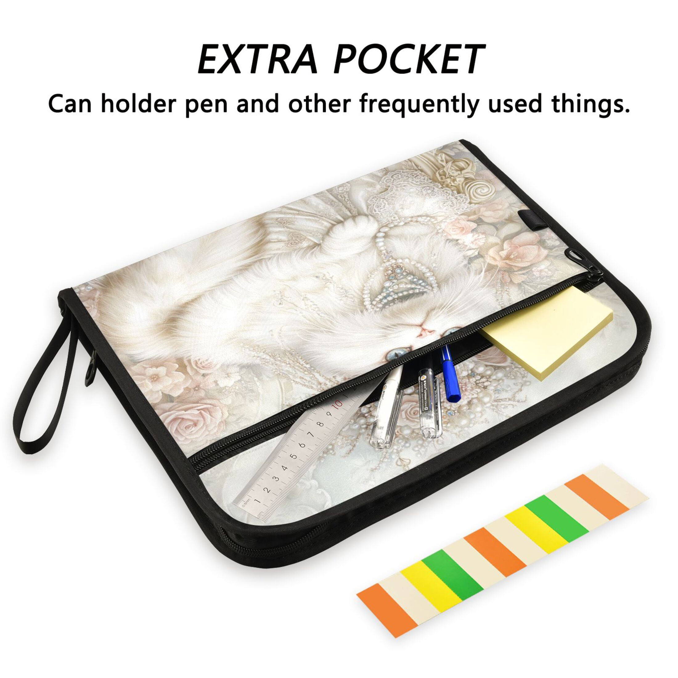 WOBOGO Gorgeous White Cat Expanding File Folder Letter Size Accordion Filing Organizer 13 Pocket Separate Organ Pocket
