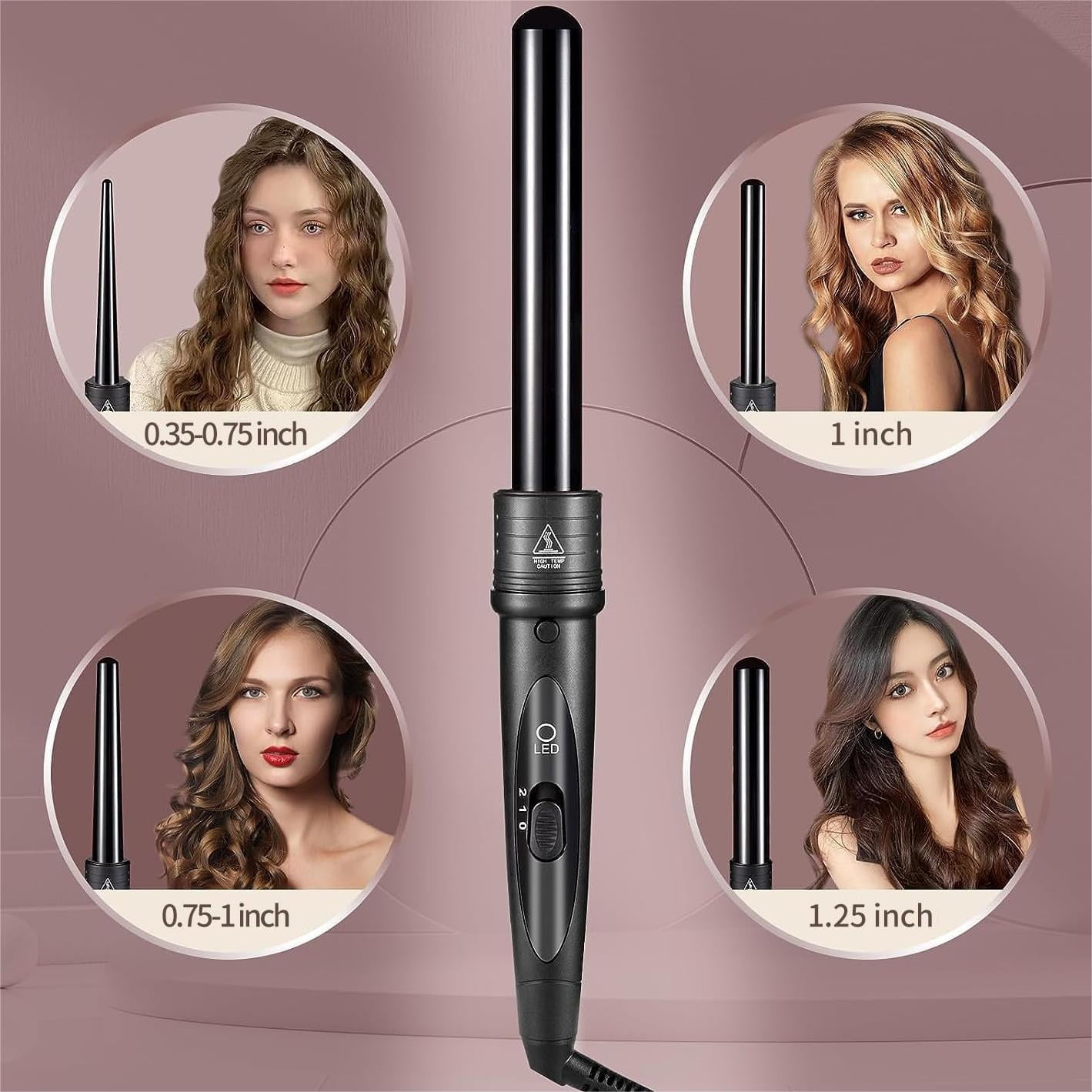 5 in 1 Ceramic Barrel Automatic Rotating Curling Iron, LED Light Temp Control, Curling Wand Fast Heat Up, Auto Shut Off for Waves, Beach Curls for Women & Girls, Ideal Gift