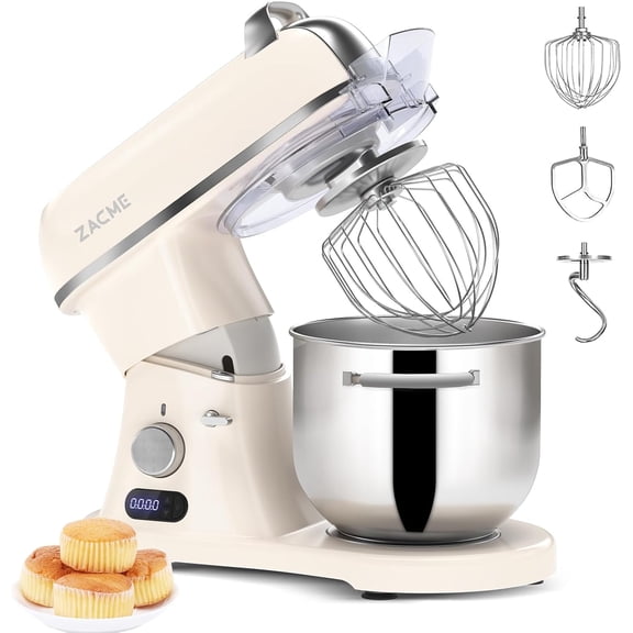 8.4QT Commercial Stand Mixer 800W Aluminum Die Casting, Mixers Kitchen Electric Stand Mixer Metal Food Mixer with Stainless Steel 8L Bowl, Dough Hook, Whisk and Beater, Cream White