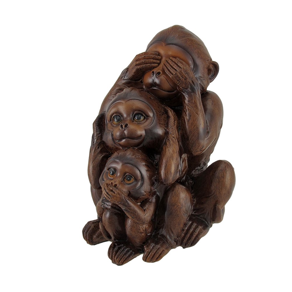 No Evil Monkeys Faux Wood Carving Statue