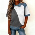 thumbnail image 4 of Minjewel Women's Denim Collar Cowboy Patchwork Blouse Short Sleeve Sweatshirt Floral Print Waffle Knit Casual Summer Tops,Gray 2XL, 4 of 7