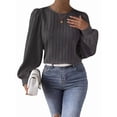 thumbnail image 2 of Women'S Long Sleeve Scoop Neck Pleated Front Fitted Blouse Tops Dark Gray M, 2 of 8