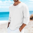 thumbnail image 2 of Avirosel Men's Casual Solid Color 3/4 Sleeve Round Neck Shirt Regular Fit Polyester Breathable Comfortable Top for Gym Sports Outdoor Activities White, 2 of 5