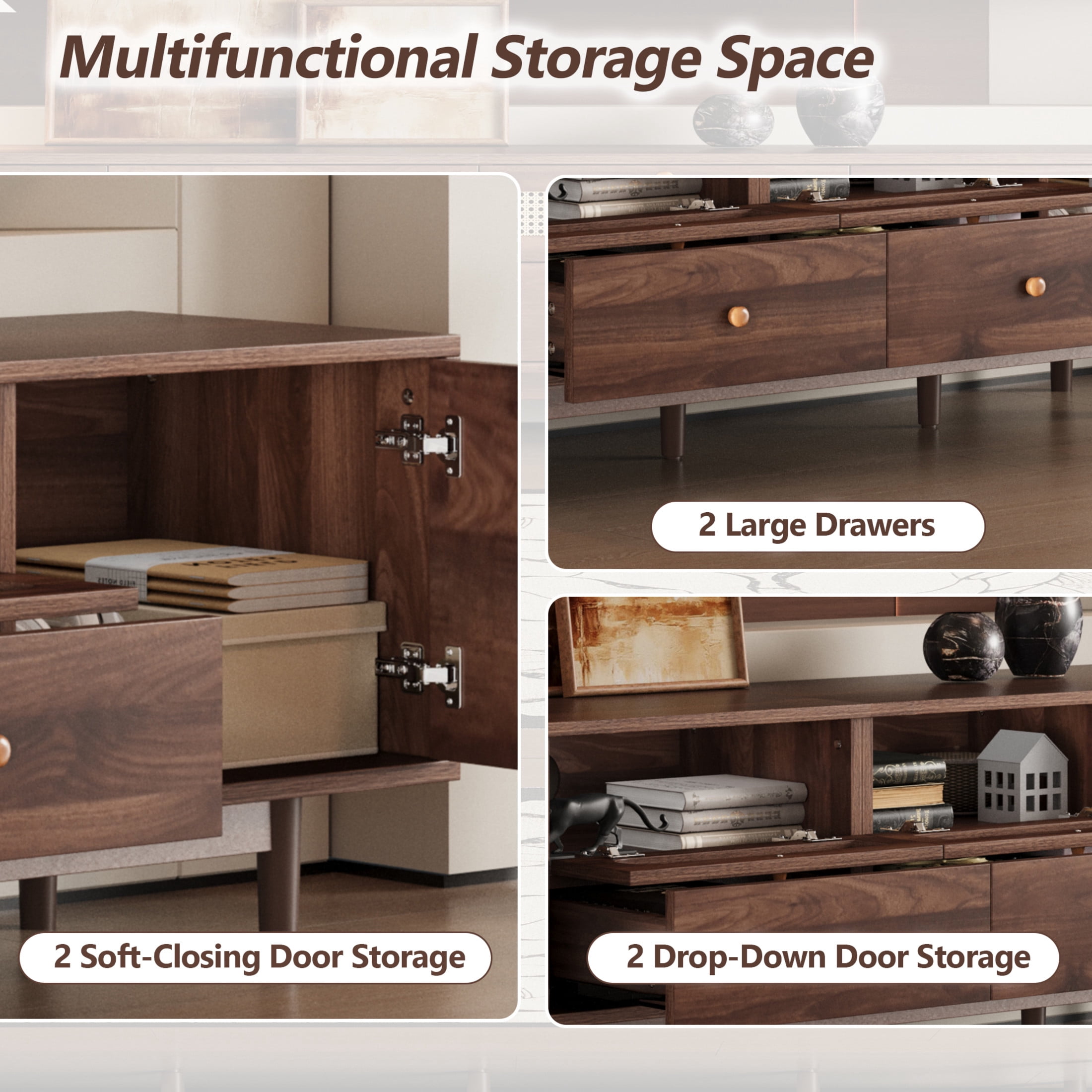 Noble House TV Stand for TVs up to 85" with Drawers and Storage Cabinets, Dark Brown