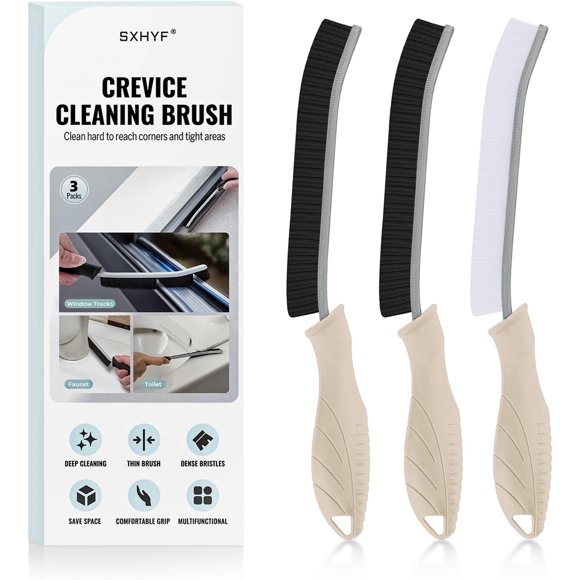 Biwat Cleaning Brush - Hard Bristle Crevice Cleaning Brush, Multifunctional Gap Cleaning Scrub Brush, Cleaning Tools for Household Use, Home, Kitchen, Bathroom, Window, Vehicle (3, Tapioca)