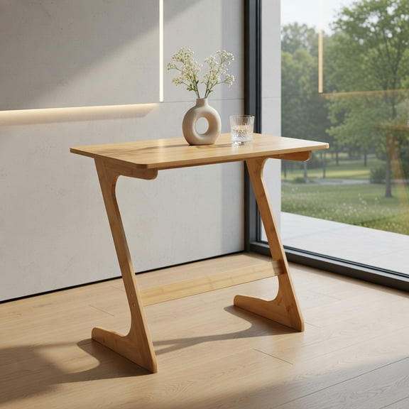 Resenkos Sofa Side End Table, End Table, Couch Table,Bamboo Z-Shaped Spacious Sofa Side Table with Space-Saving Tabletop-Natural
