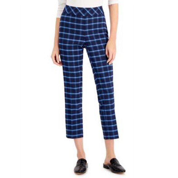 MSRP $60 Charter Club Petite Windowpane-Print Ankle Pants Blue Size 4 P