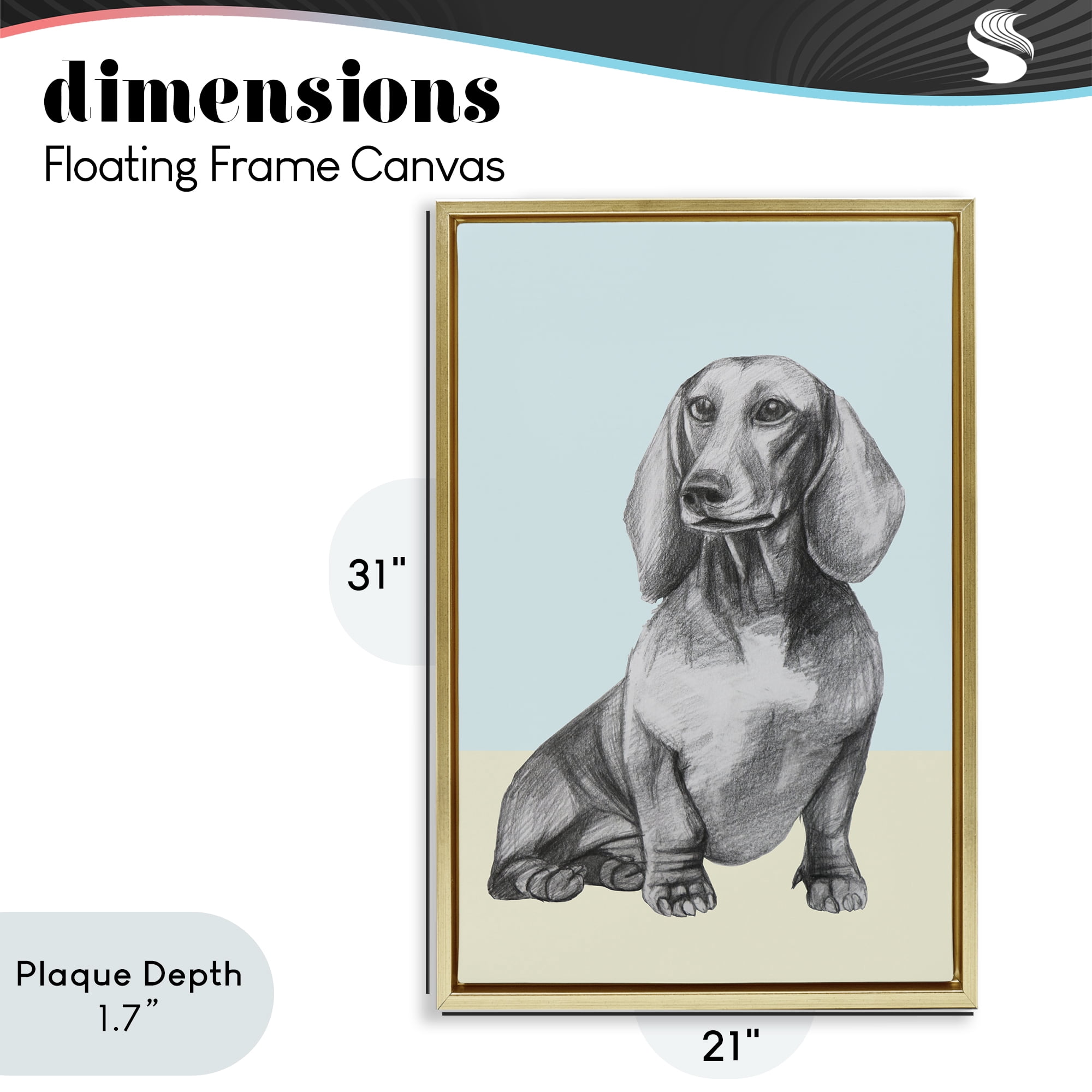 Stupell Industries Sitting Dachshund Sketch Gold Framed Floater Canvas Wall Art, design by Violeta Vollmer